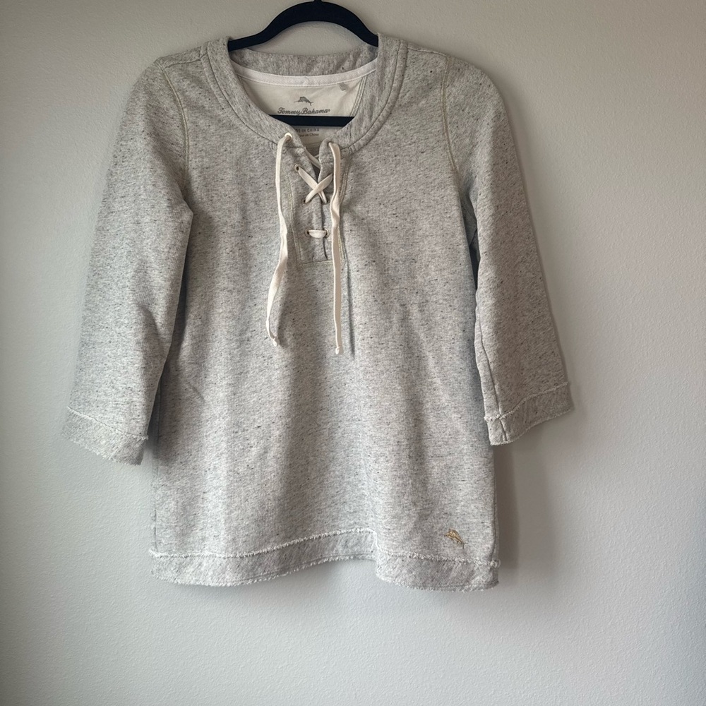 Tommy Bahama Light Gray Sweatshirt with Lace-Up Front